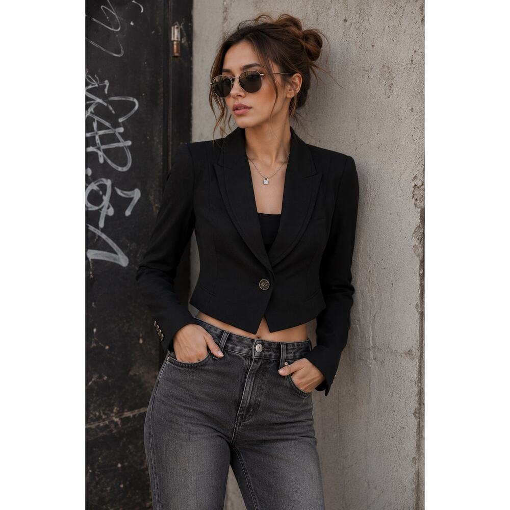 Amiri Black Double Collar Cropped Blazer Jacket Women’s Tailored Size 42